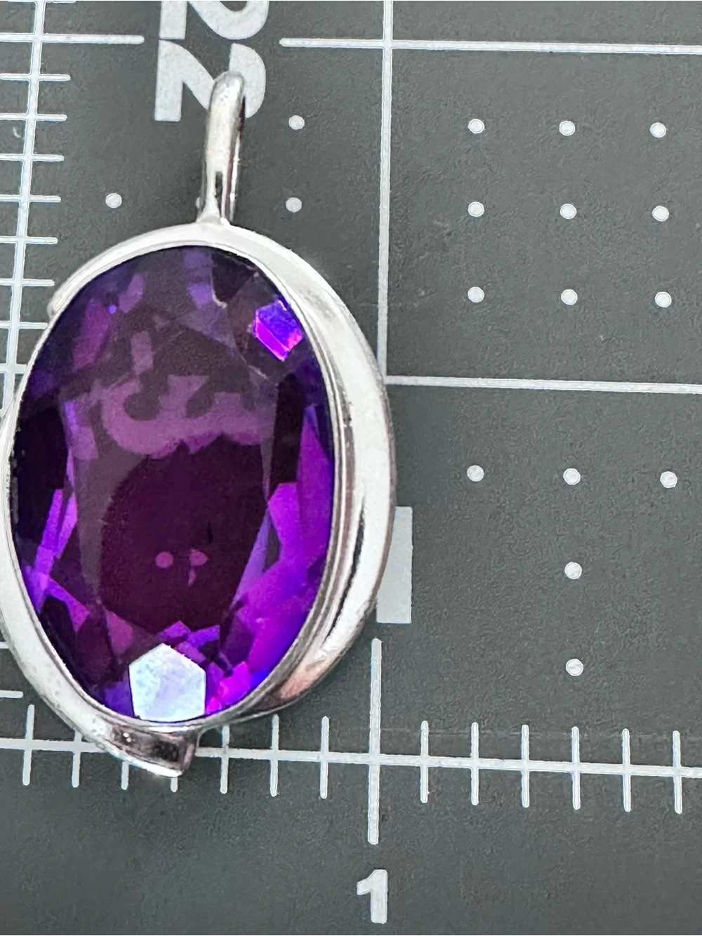 Artisan Silver Pendant with Vivid Purple lab created, amethyst Faceted Stone